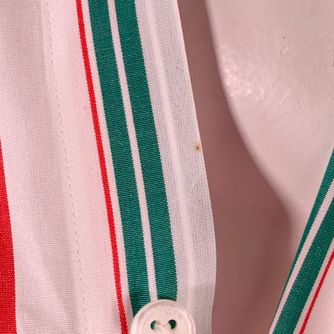 TURNBULL & ASSER Vintage Size L White Green Red Stripe Cotton French Cuff Long Sleeve Shirt