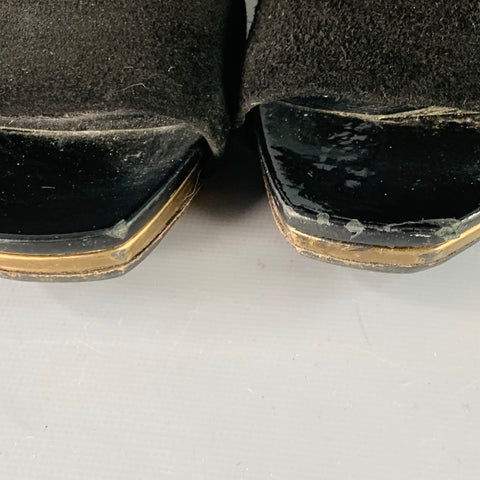 GUCCI Size 8.5 Black Gold Suede Patent Leather Ankle Sandals