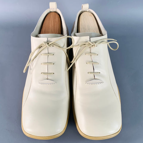 CoSTUME NATIONAL Size 10 Beige Leather Square Toe Oxford Lace-Up Shoes