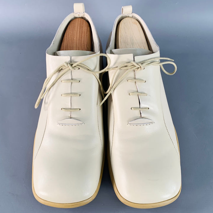CoSTUME NATIONAL Size 10 Beige Leather Square Toe Oxford Lace-Up Shoes