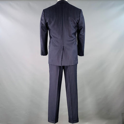 RALPH LAUREN Size 38 Regular Navy White Stripe Wool Notch Lapel Suit