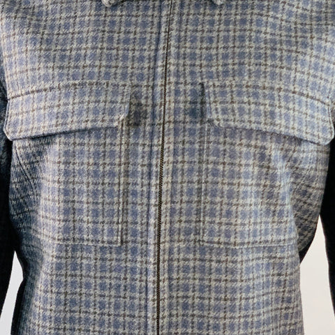A.P.C. Size M Blue Grey Black Plaid Wool Blend Zip Up Jacket