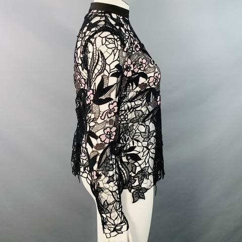 SELF-PORTRAIT Size 10 Black Pink Guipure Lace Floral See Through Dress Top