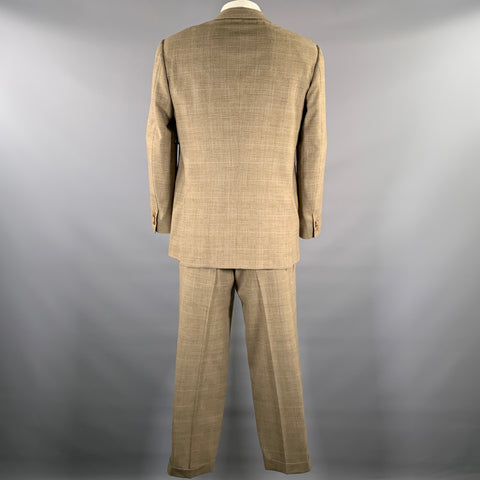 KITON Size 420 Brown Blue Plaid Wool Notch Lapel Suit