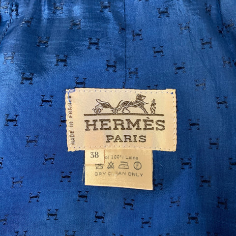 HERMES Size 6 Blue Wool Pleated Knee-Length Skirt
