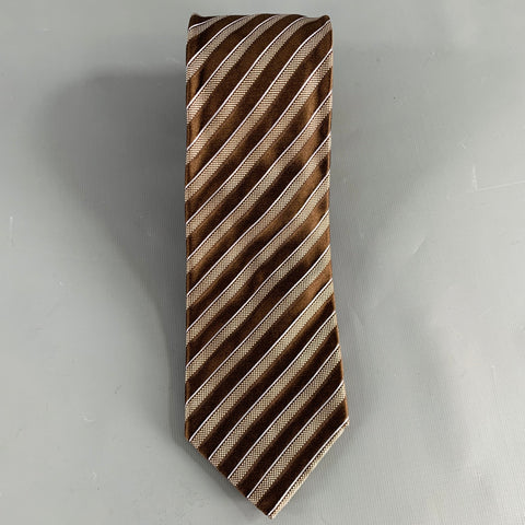 BRIONI Brown Cream Diagonal Stripe Silk Tie