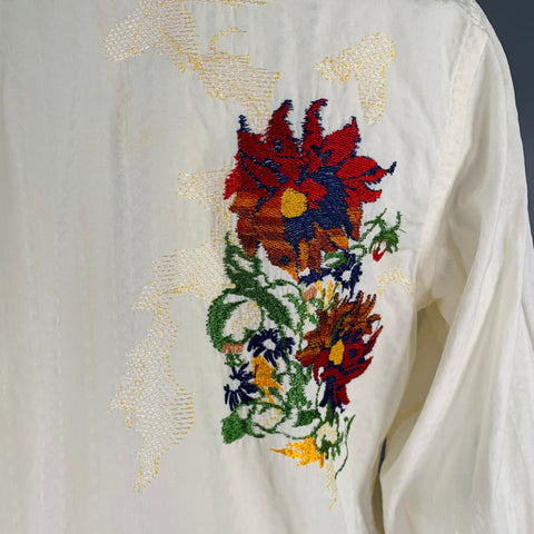 ROBERT GRAHAM Size XL Cream Multi Color Embroidery Cotton Long Sleeve Shirt