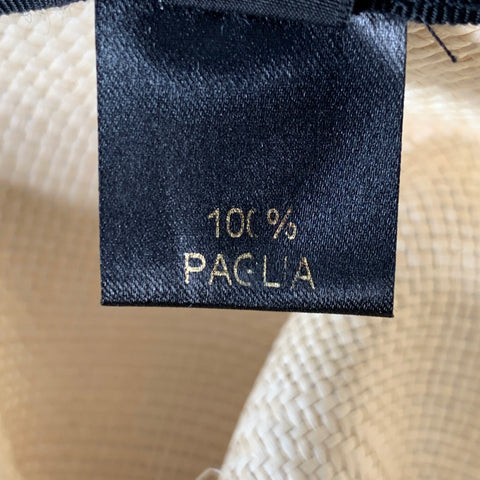 BORSALINO x PORK PIE HATTERS Cream Blue Woven Straw Fedora Hat