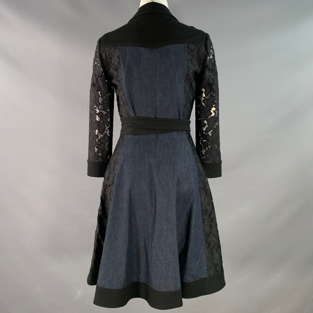 DIANE VON FURSTENBERG Size 4 Maggi Black Navy Cotton Blend Lace Long Sleeve Wrap Shirt Dress