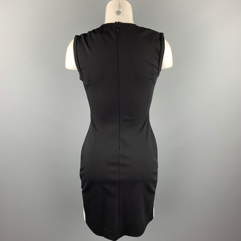 DIANE VON FURSTENBERG Size 2 Cream & Black Pleated Polyamide Sheath Dress