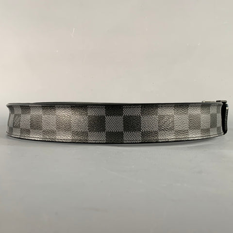 LOUIS VUITTON Size 35 Grey Black Checkered Coated Canvas Belt