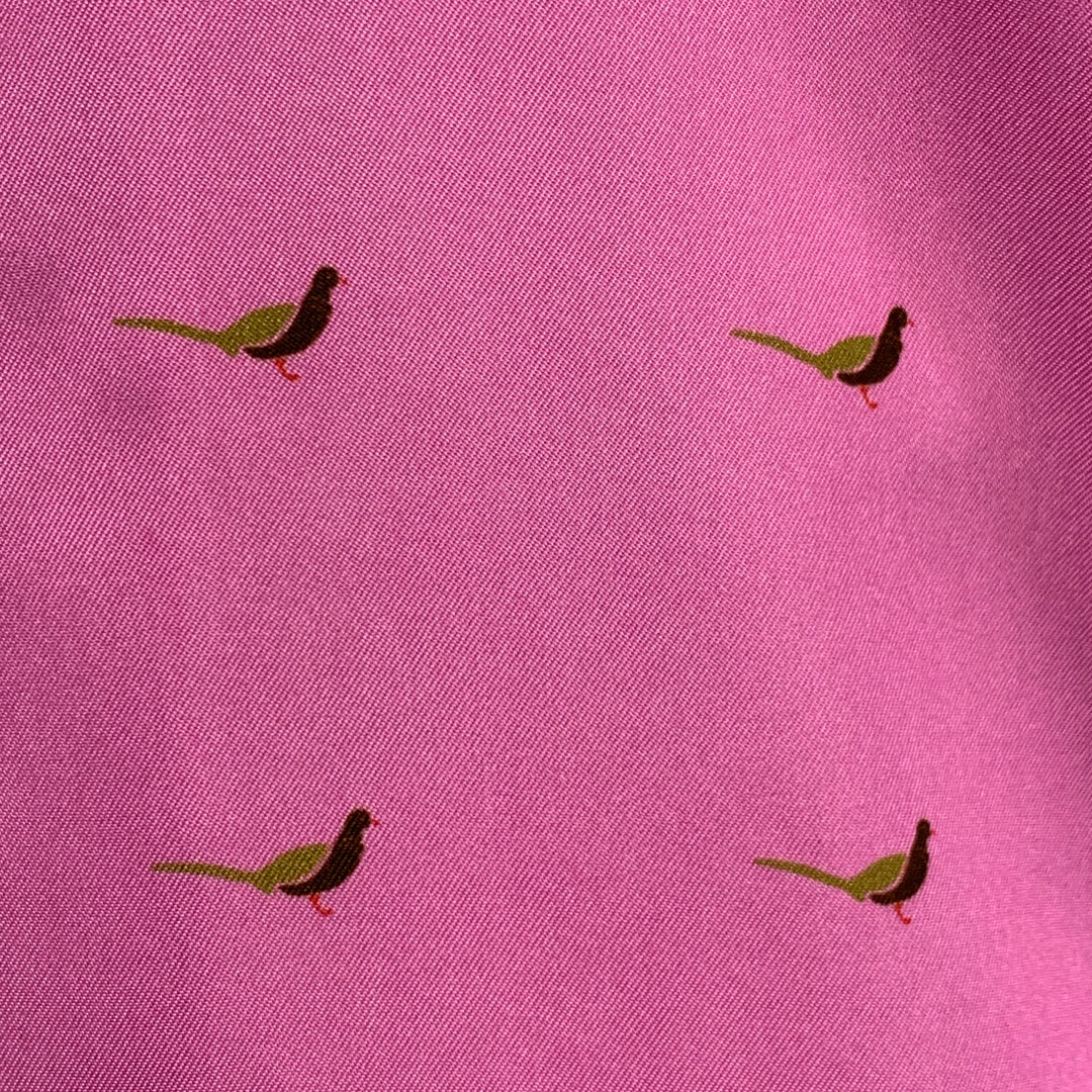 DRIES VAN NOTEN Size S Pink Green Black Birds Short Sleeve Shirt