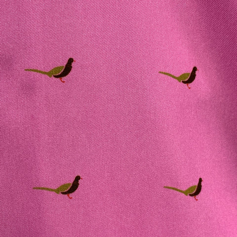 DRIES VAN NOTEN Size S Pink Green Black Birds Short Sleeve Shirt