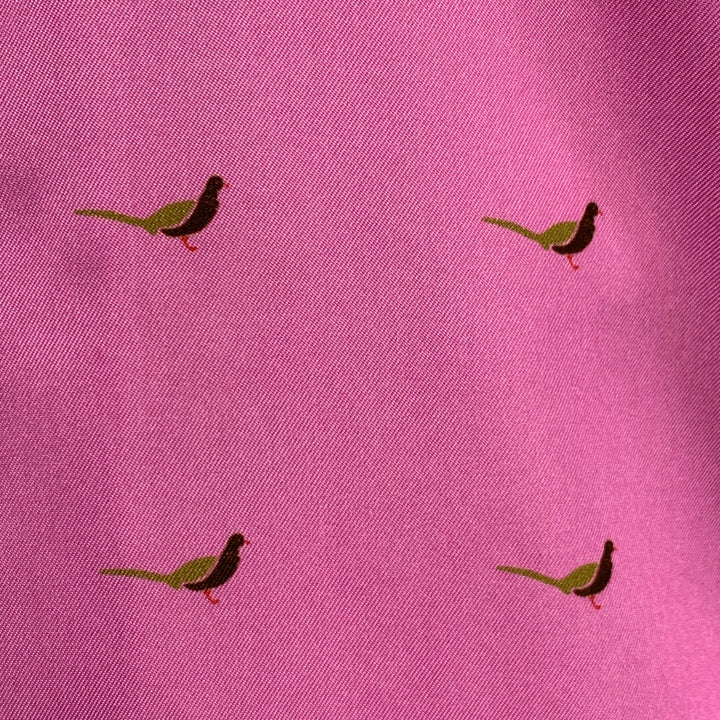 DRIES VAN NOTEN Size S Pink Green Black Birds Short Sleeve Shirt