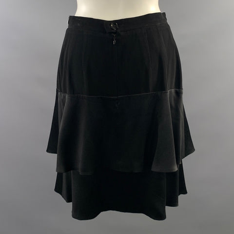 CHLOE Size 6 Black Silk Blend Ruffled Tiered Knee Length Skirt