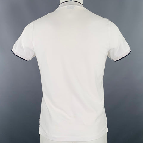 SANDRO Polo sans col en coton, taille S, blanc, avec liseré contrastant noir