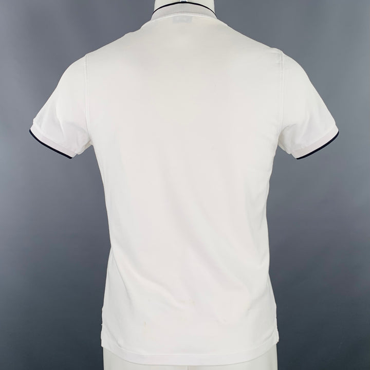 SANDRO Size S White Black Contrast Trim Cotton Collarless Polo