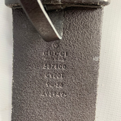 GUCCI Size 36 Black Gold Leather Metal Belt