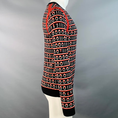 PAUL SMITH Size S Black Red White Stripe Wool Cotton Blend Crew Neck Sweater