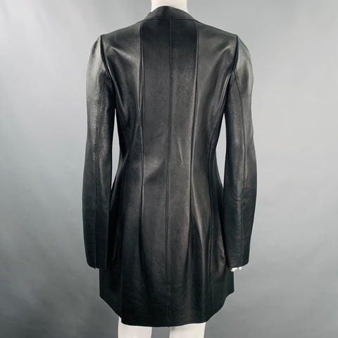 MARNI Size 4 Black Lambskin Leather Snaps Coat