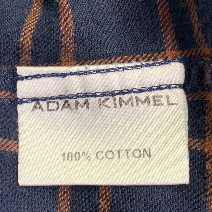 ADAM KIMMEL Size L Navy Orange Plaid Cotton Flannel Long Sleeve Shirt