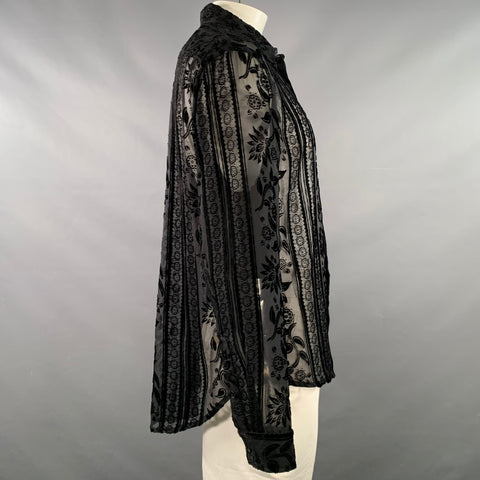 NOON GOONS Size L Black Floral Stripe Burnout One Pocket Long Sleeve Shirt