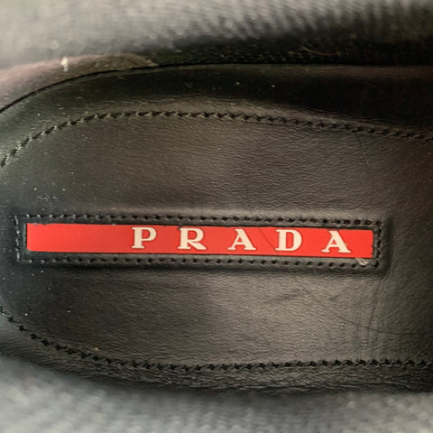 PRADA Size 12 Black Nylon Leather Low Top Lace-Up Sneakers