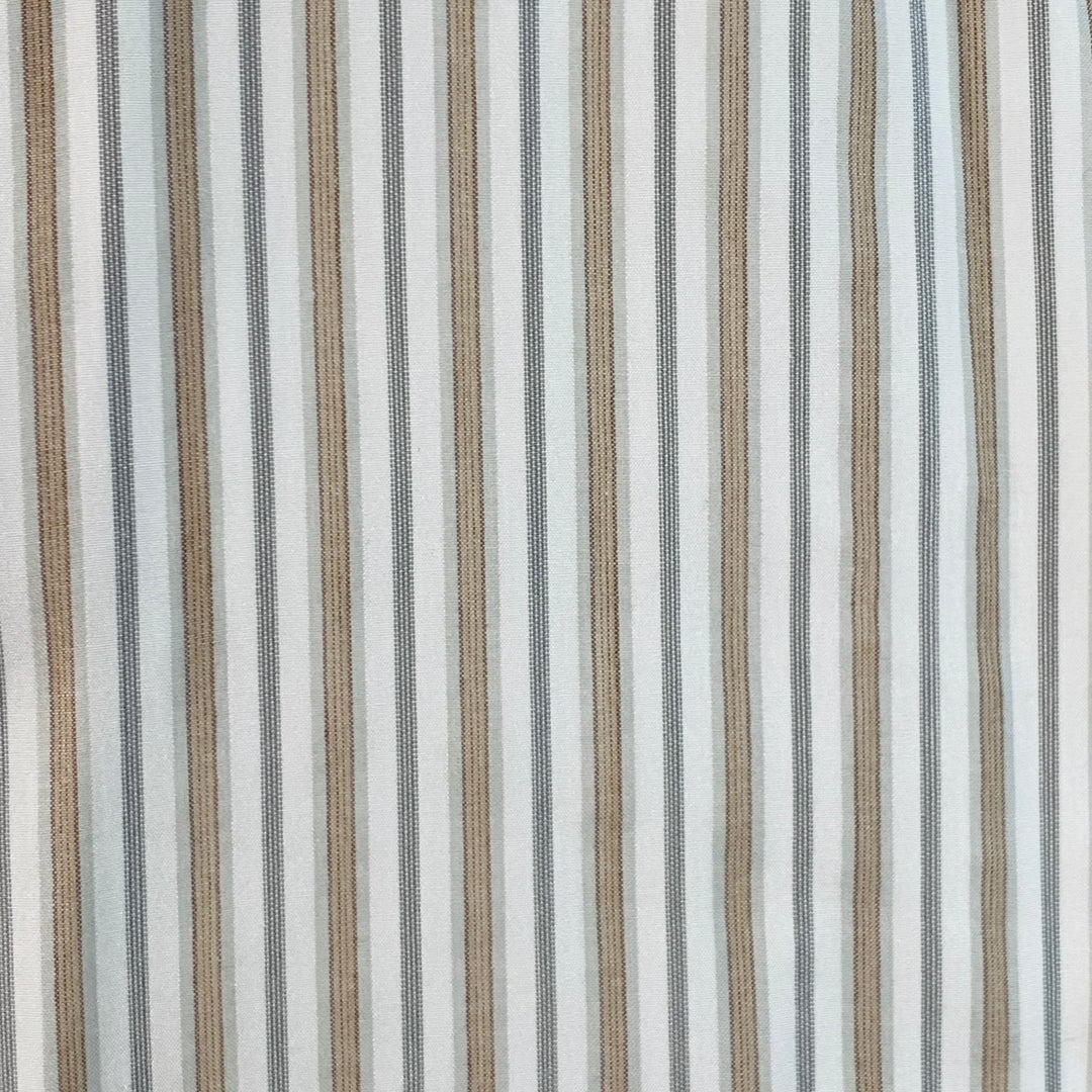 LORO PIANA Size L White Tan Grey Stripe Cotton One Pocket Long Sleeve Shirt