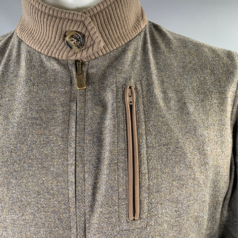 LORO PIANA Size M Brown Suede Leather Herringbone Wool Reversible Jacket