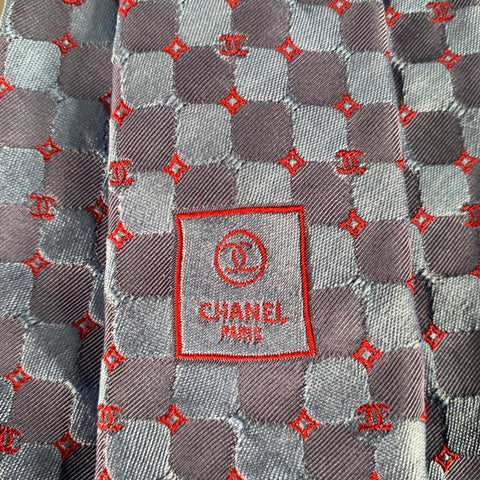 CHANEL Blue Red Squares CC Monogram Silk Tie
