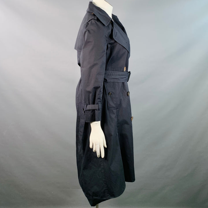 BALENCIAGA Size 10 Navy Cotton Belted A-Line Double Breasted Trench Coat