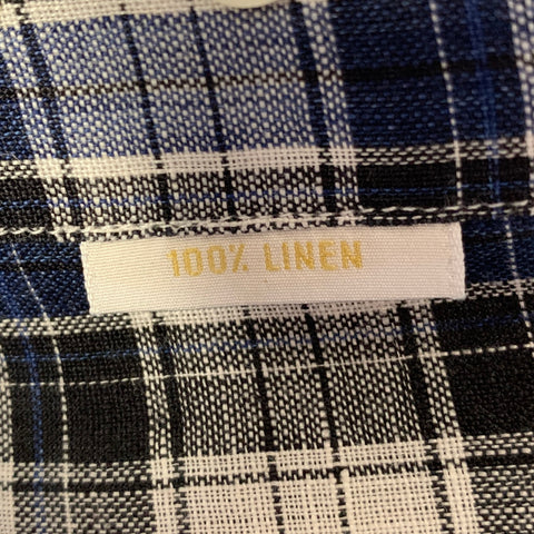 BRIONI Size L Blue Black White Plaid Linen Pointed Collar Long Sleeve Shirt