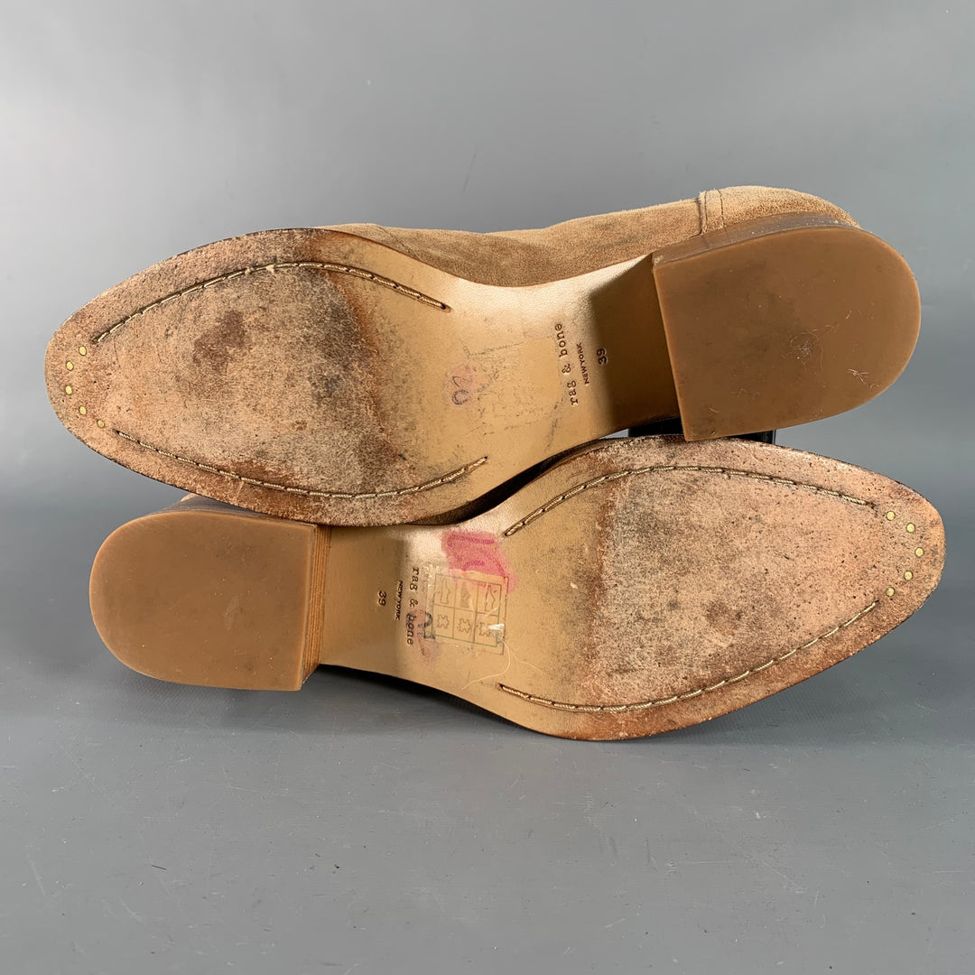 RAG & BONE Size 9 Camel Suede Stacked Heel Chelsea Ankle Boots