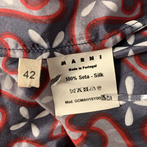 MARNI Size M Grey Red Geometric Silk Above Knee Skirt