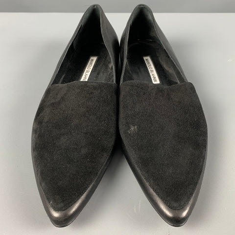 MANOLO BLAHNIK Size 10.5 Black Suede Pointed Toe Flats