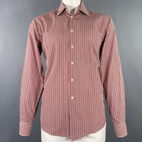 RICHARD JAMES Size L Red White Stripe Cotton Curved Cutaway Long Sleeve Shirt