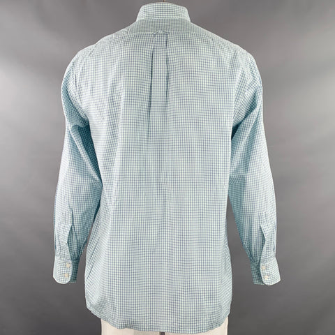 CHARVET Size M/L White Blue Green Checkered Cotton Long Sleeve Shirt