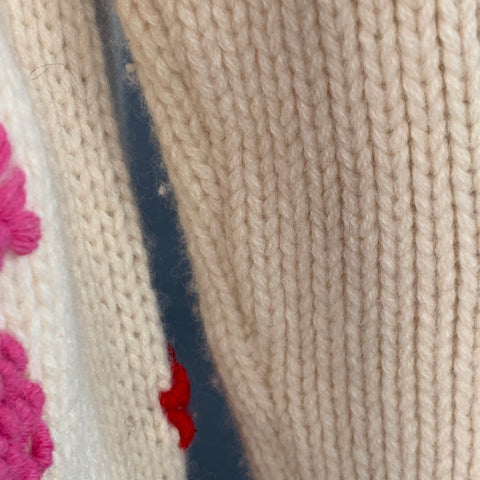 FRANCES VALENTINE Size M Beige Red Pink Lambswool Knit Floral Cardigan