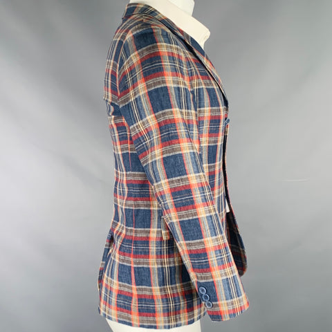 BURBERRY LONDON Size XXS Blue Multi Color Plaid Linen Sport Coat