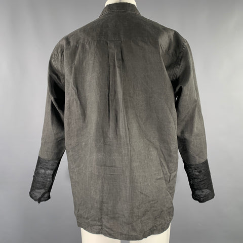 GIULIANO FUJIWARA Size S Grey Black Distressed Cotton Blend Long Sleeve Shirt