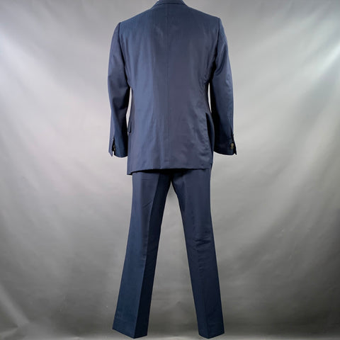 ASTOR & BLACK Size 46 Navy Textured Stripe Single Breasted Peak Lapel Suit