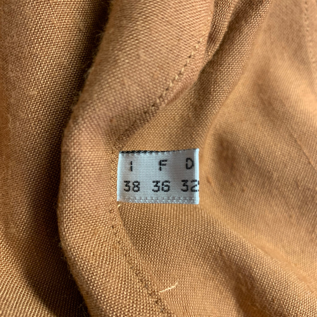 CLAUDE MONTANA Size 4 Brown Linen Blend Pleated Flat Front Pants Suit