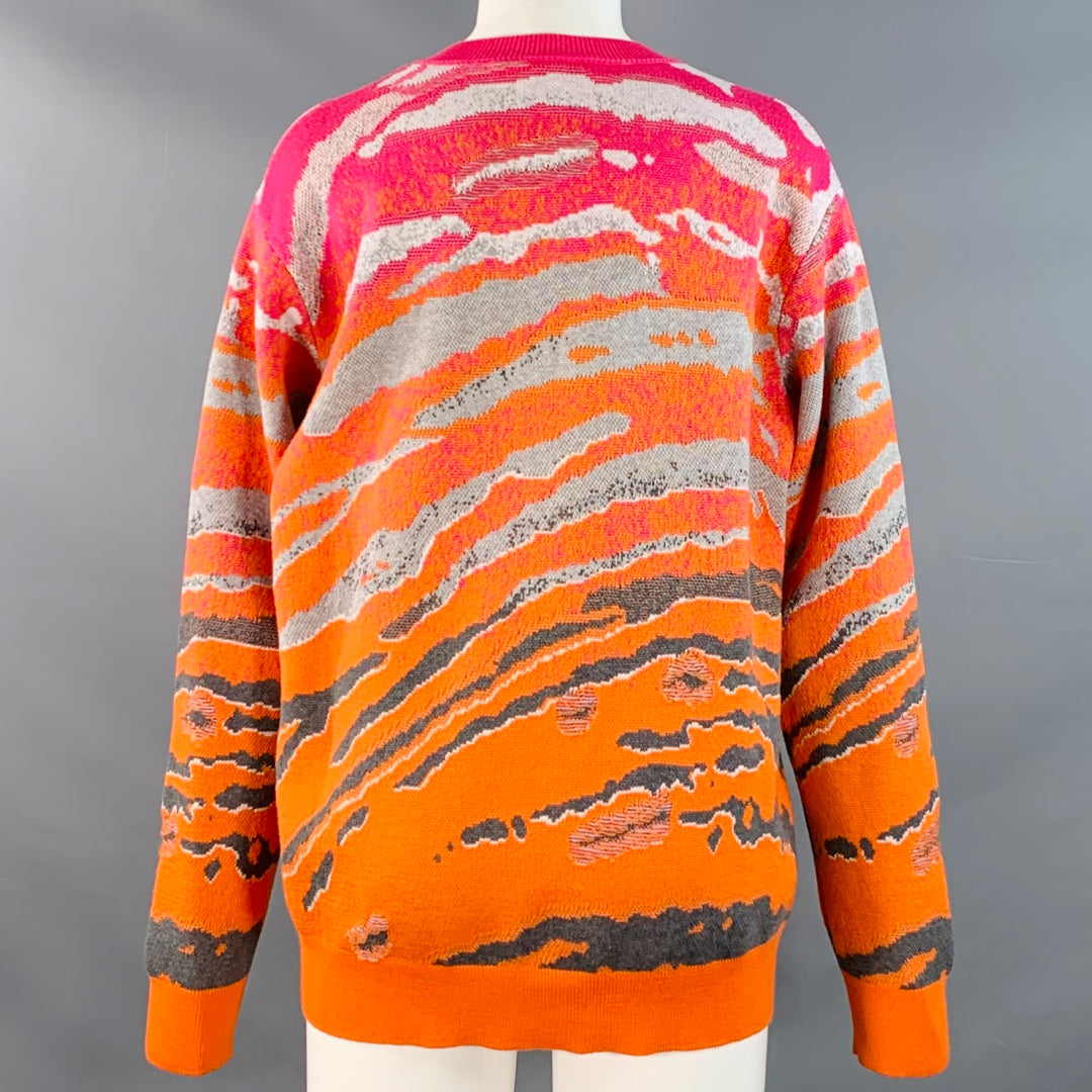 STELLA McCARTNEY Size 4 Orange Grey Pink Wool Cotton Marbled Animal Print Sweater