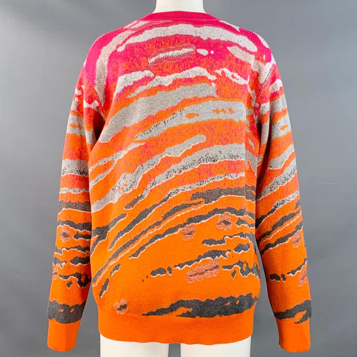 STELLA McCARTNEY Size 4 Orange Grey Pink Wool Cotton Marbled Animal Print Sweater