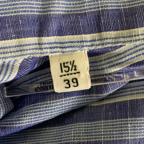 KITON Size L Blue White Stripe Linen Cotton Pointed Collar Long Sleeve Shirt
