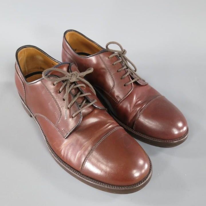 BRUNELLO CUCINELLI Size 8 Brown Leather Cap-toe Lace Up