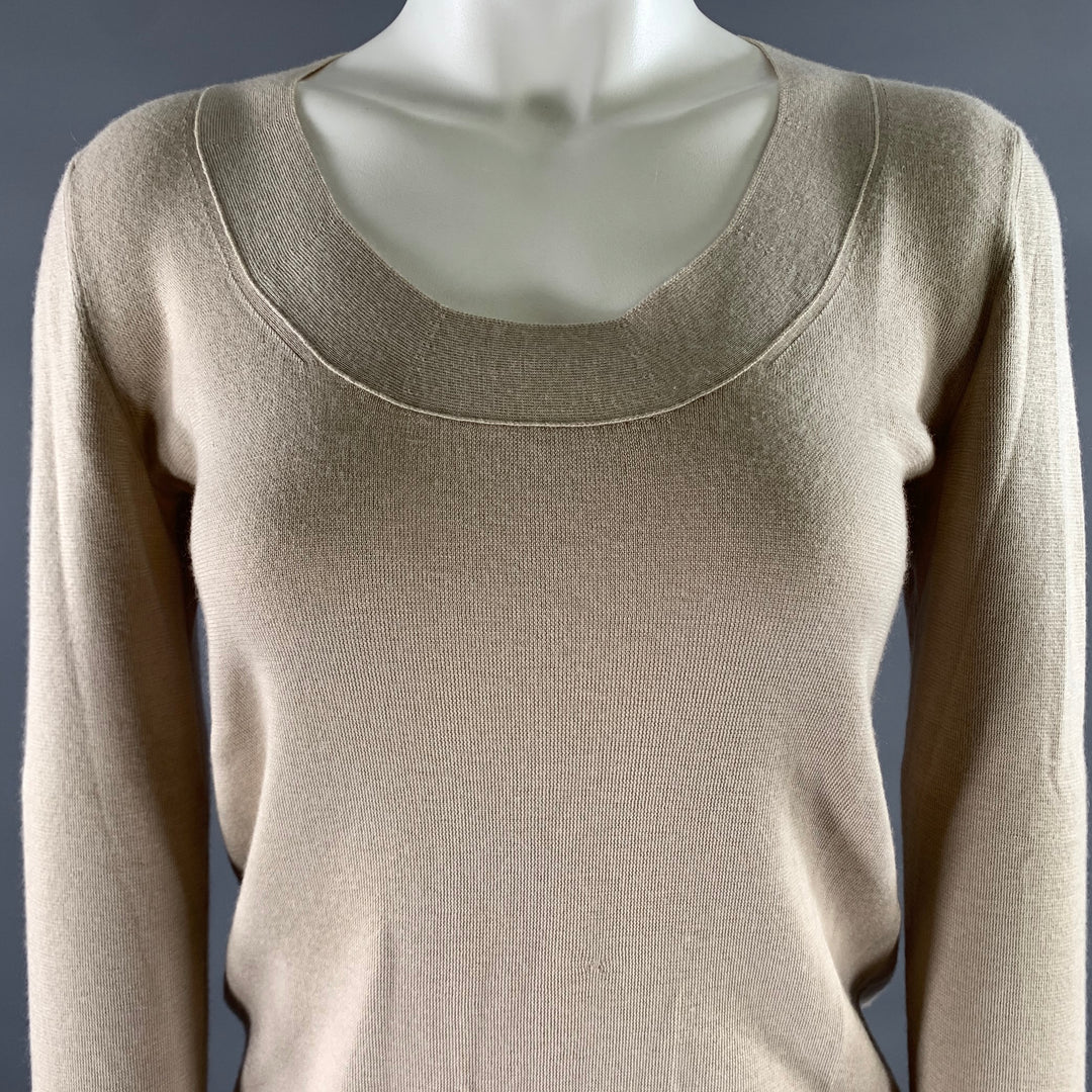 AKRIS Size 6 Beige Cashmere Blend Ribbed Scoopneck Sweater