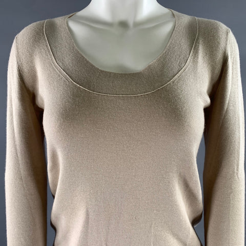 AKRIS Size 6 Beige Cashmere Blend Ribbed Scoopneck Sweater