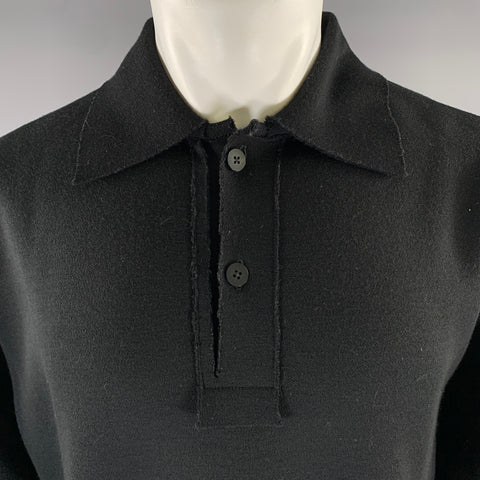 DANIEL CLEARY Size L Black Wool Raw Edge Polo Sweatshirt