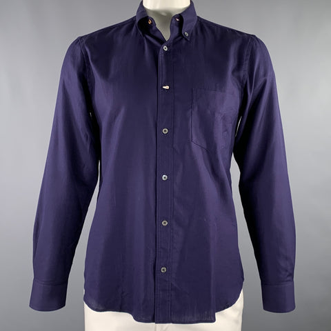 PAUL SMITH Size L Purple Textured Cotton One Pocket Long Sleeve Shirt